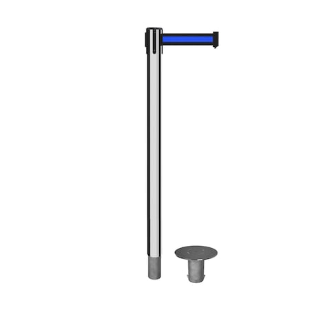 Montour Line Stanchion Belt Barrier Removable Base Pol.Steel Post 11ft.Bk/Bl Belt P400R-PS-BBH-110